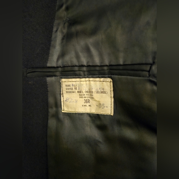 Vintage 1979 Authentic US NAVY Issue Double Breasted Black Pea Coat Size 36R - Picture 7 of 8
